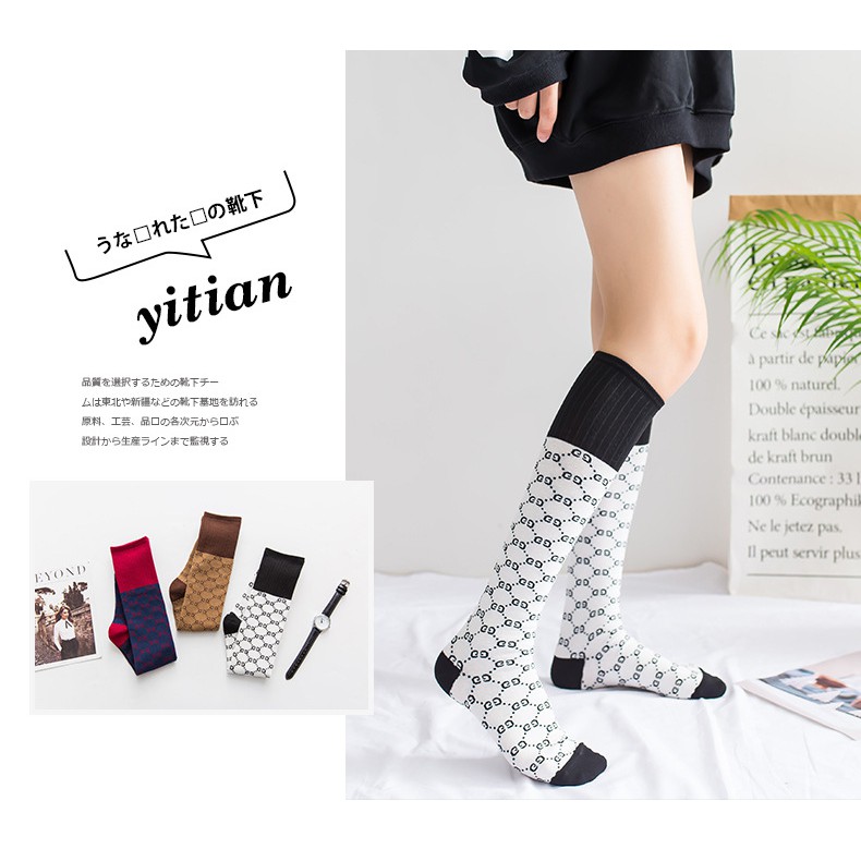 KK-57 kaos kaki wanita sebetis cotton tebal branded korea motif socks import jepang