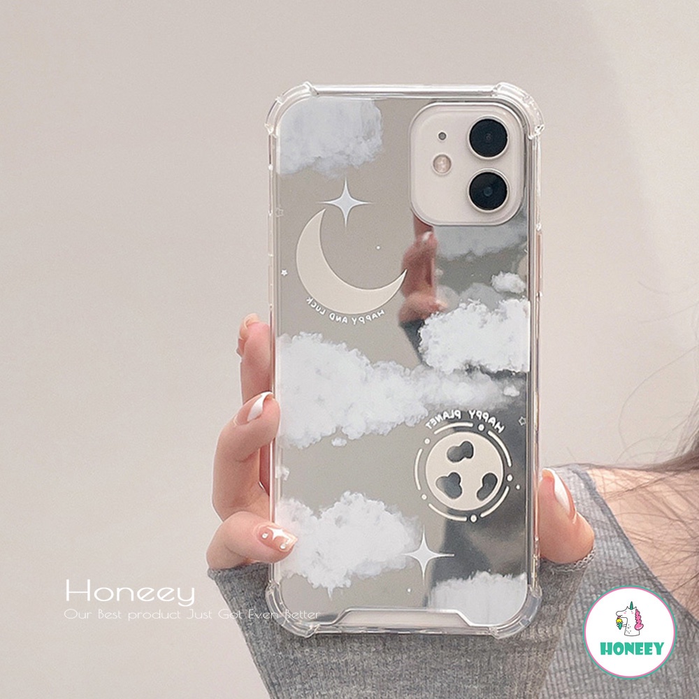 Ins Dreamy Cloud Moon Makeup Mirror Phone Case compatible for IPhone 14 13 12 11 Pro Max X XS XR 8 7 Plus Anti-Scratch Soft TPU Back Cover