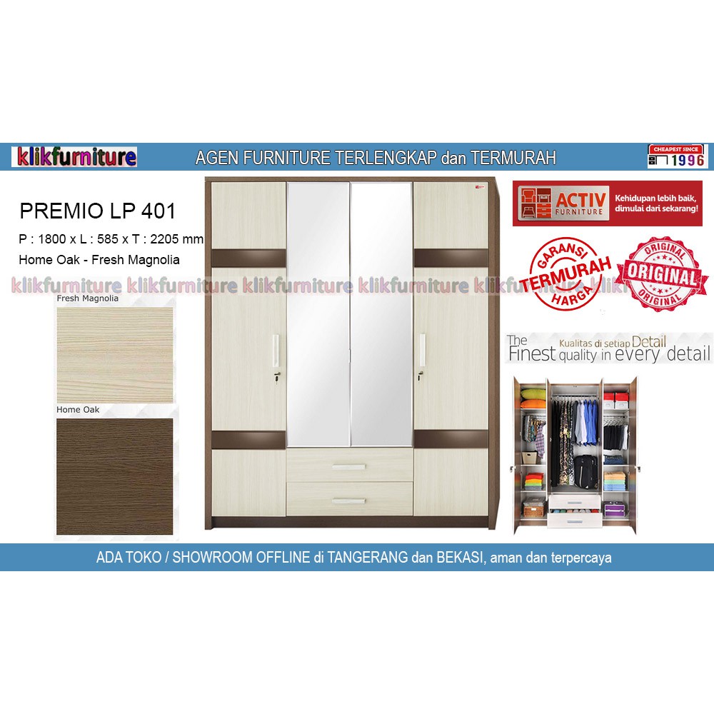 LP 401 Activ PREMIO Lemari Pakaian 4 Pintu Cermin