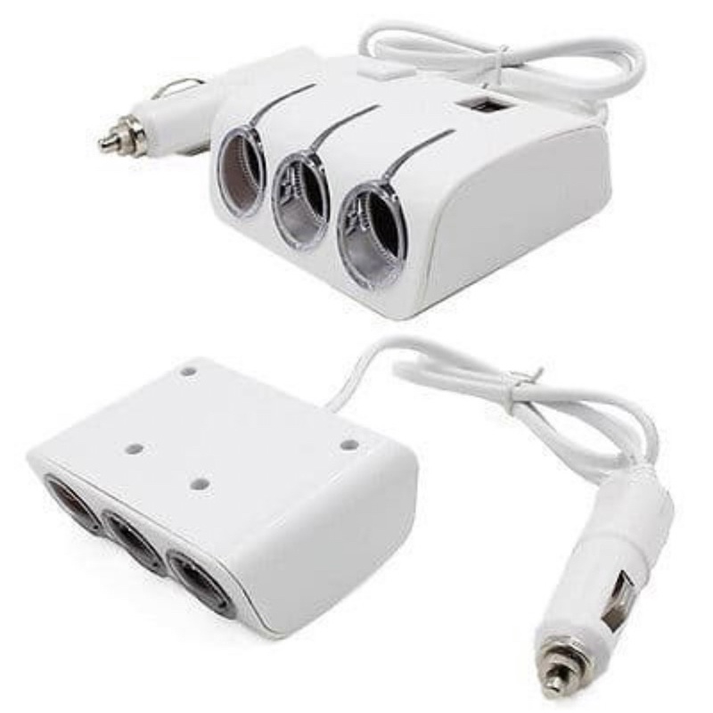 Car Lighter Socket Adaptor USB Charger Splitter 3 Slot Cabang Mobil - Universal