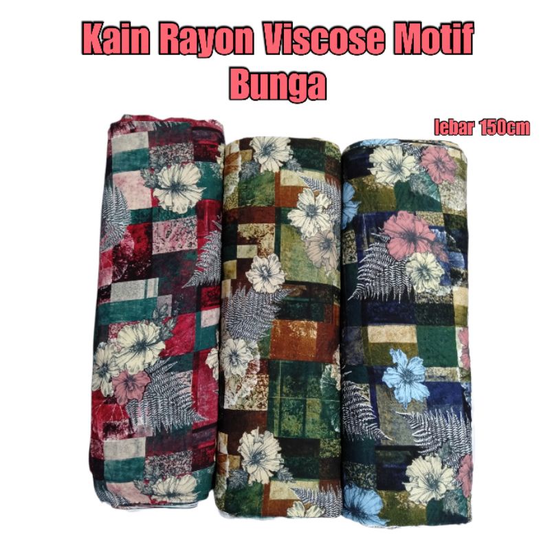 Bahan Kain Rayon Viscose Motif Bunga kain rayon halus lembut murah meteran