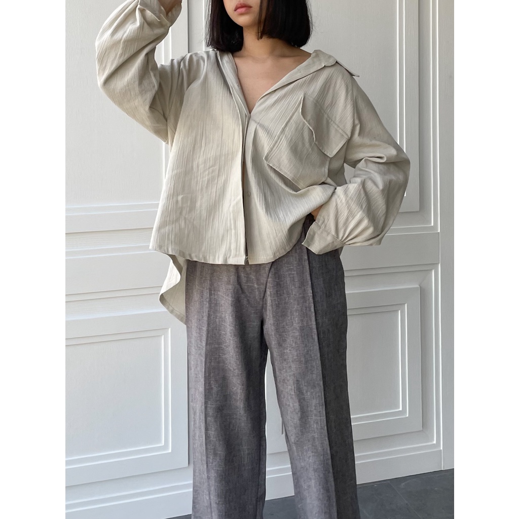 Peach Poppy RIA Oversized Linen Crinkle Shirt - Kemeja Oversize Wanita