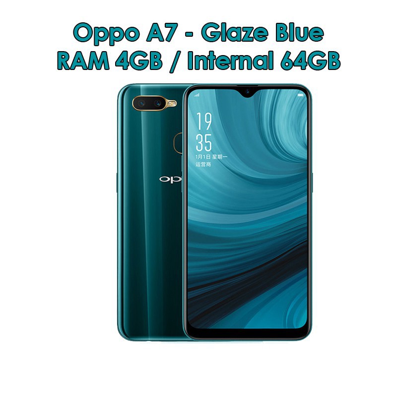 Oppo A7 - RAM 4GB ROM 64GB (4/64) - Glaze Blue / Glaring Gold - Baru NEW - Resmi