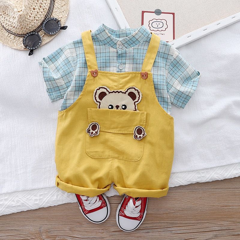 Set Overall Baju kemeja bayi jumpsuit Teddy bear beruang import lucu