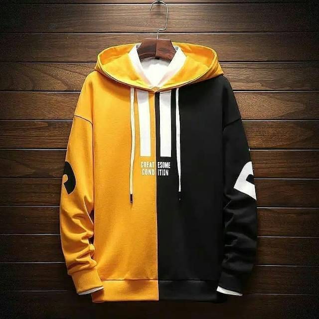 BECAUSE Hoodie Sweater Jacket Oversize Pria Outerwear Kekinian Gaya Casual &amp; Simple Korean Style