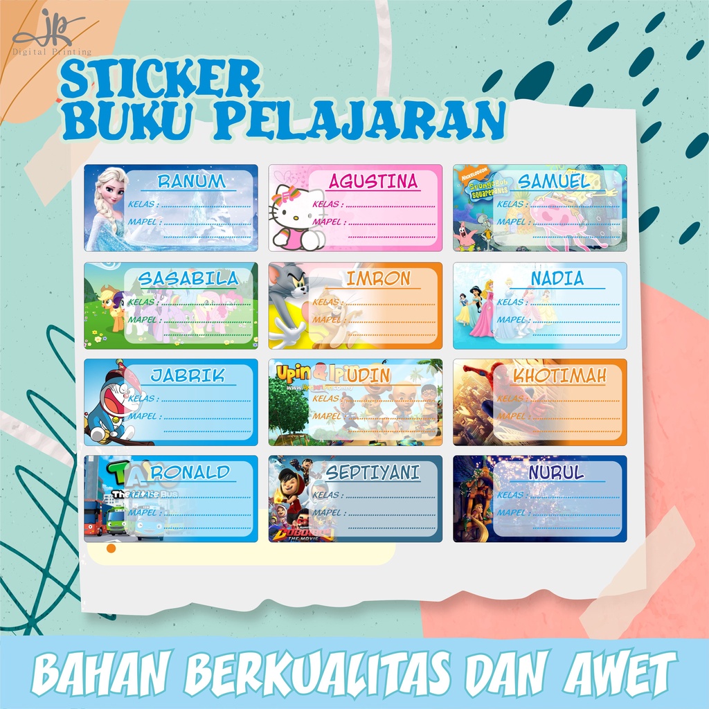 

JP Store Stiker Mapel Isi 20 Pcs | Sticker Label Buku Pelajaran Sekolah Setiker Mata Pelaran Motif Kartun Custom