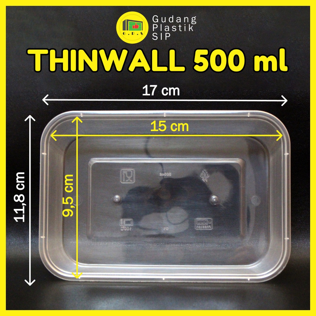 THINWALL RECTANGLE 500 ML + TUTUP / KOTAK MAKANAN PLASTIK ISI 25 PCS