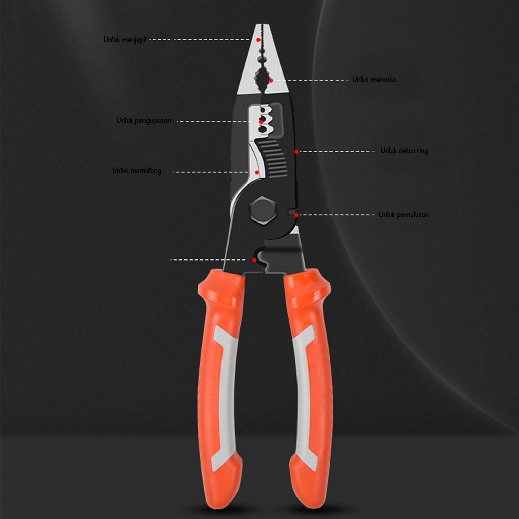 Stripping Cutter Clamp Tang Pemotong Kabel Listrik Multifungsi 9 in 1 Model Hidung Panjang