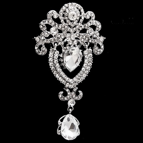 OW@ Women Large Flower Bridal Crown Crystal Rhinestone Brooch Pin Jewelry Charm