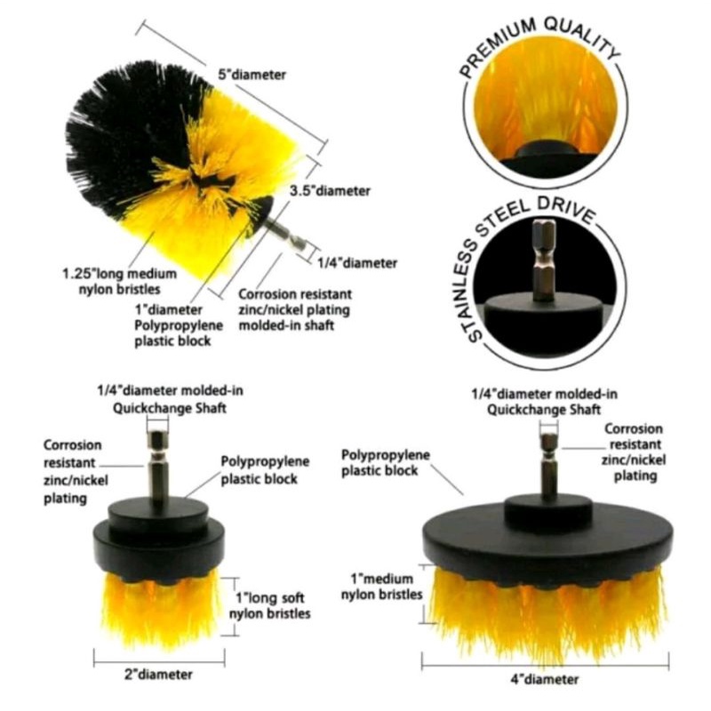 kepala sikat pembersih dengan gagang hexaginal bor elektrik
