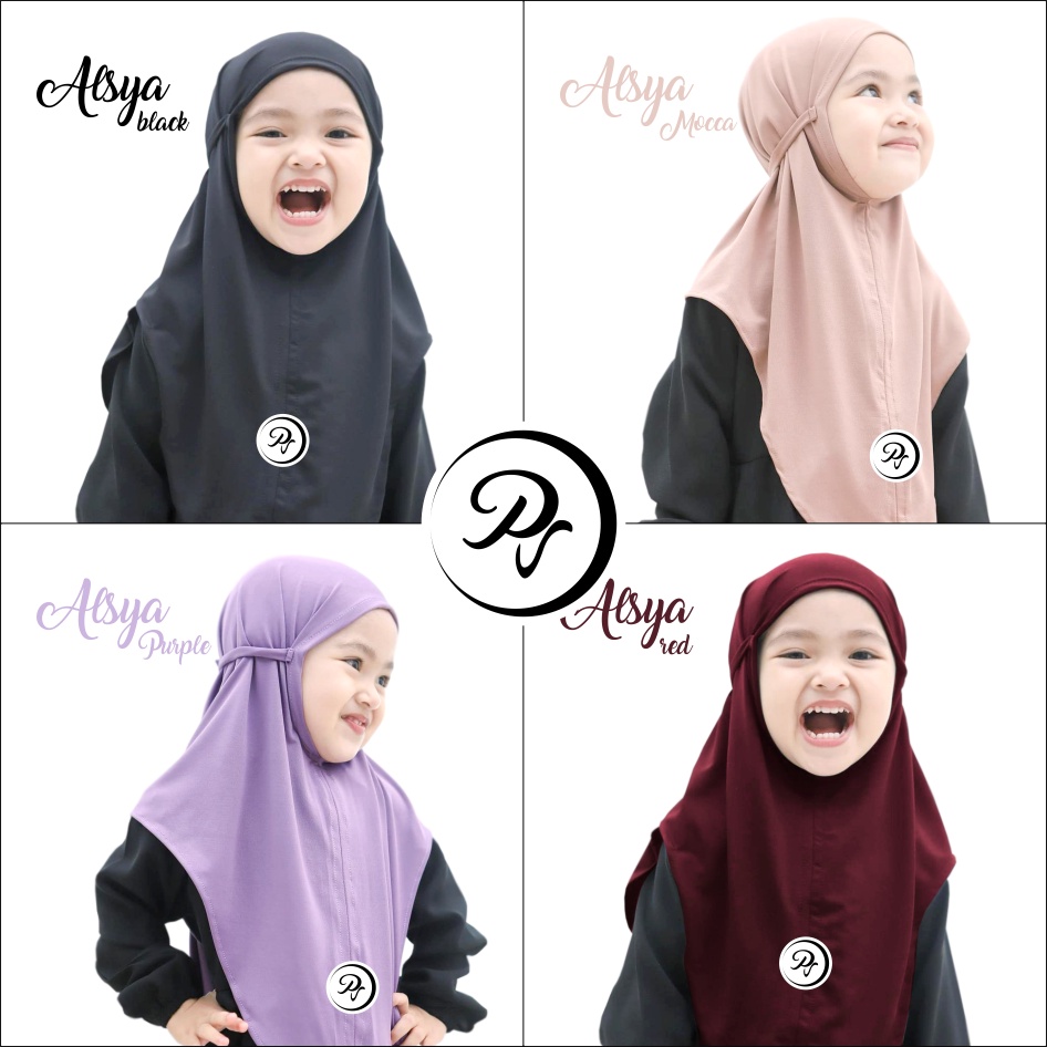 paket 4 pcs pesyenku alsya hijab kerudung jilbab instan warna hitam mocca ungu maron ori tali anak p
