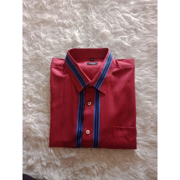Kemeja Pria Lengan Pendek Paul Smith London Leher dan dada List warna Merah List Biru