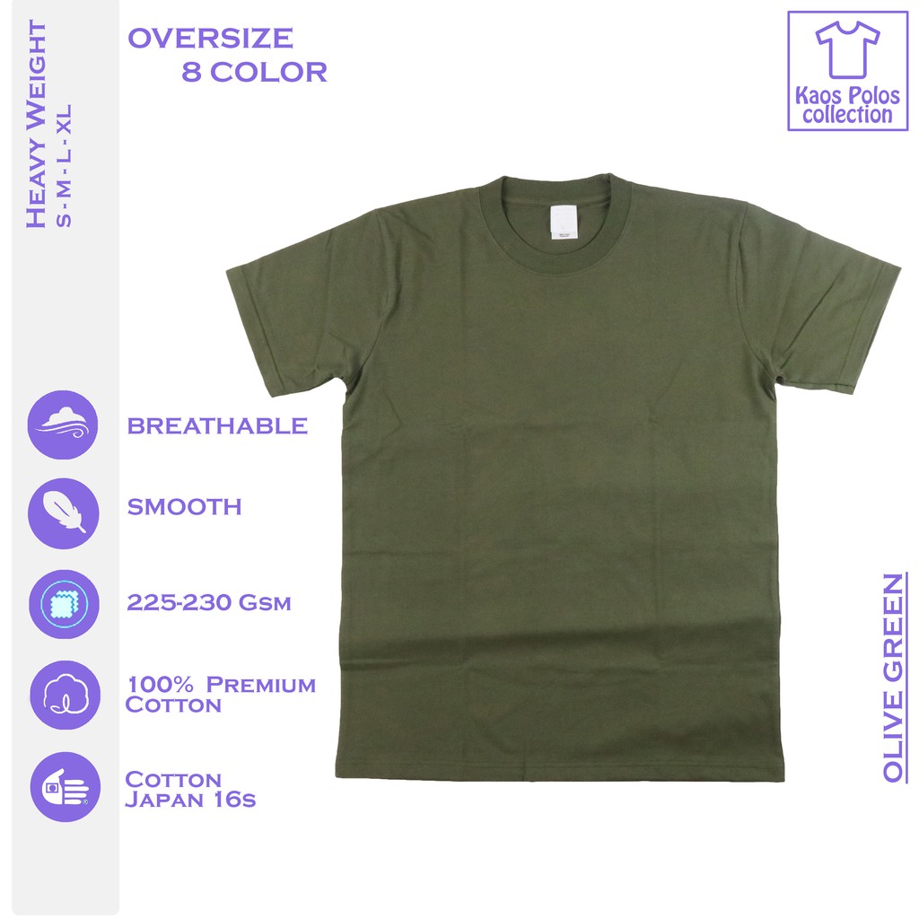 Kaos Heavy Cotton - Olive Green [ COTTON JAPAN 16s ] | Kaos Polos oversize | T SHIRT BASIC |