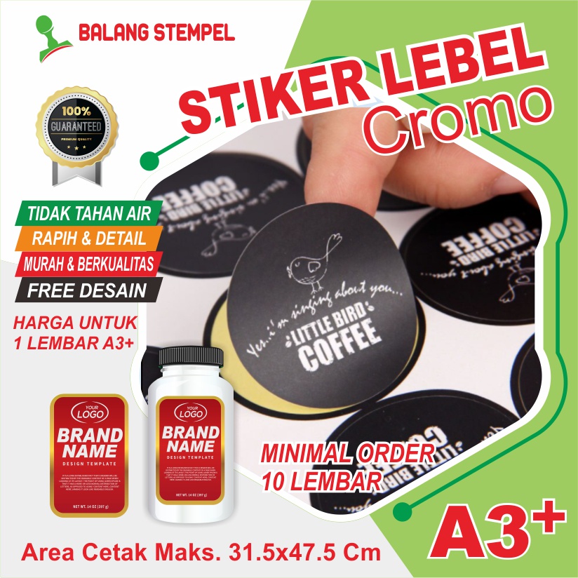

Cetak Stiker Label Makanan Print Sticker Lebel Kemasan Botol Minuman A3 + Cutting Cromo Balang