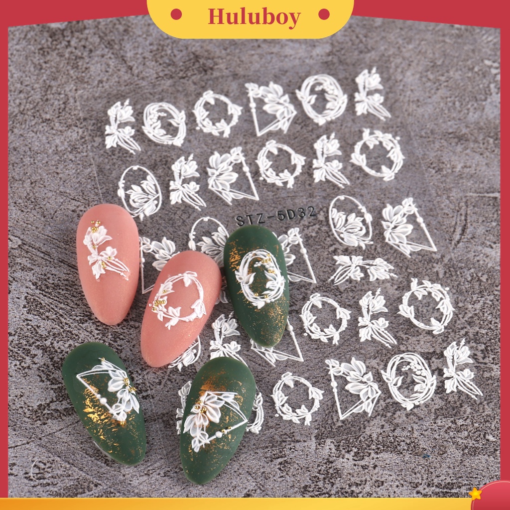 Huluboy Huluboy♡ Stiker Kuku Motif Bunga Timbul Untuk Dekorasi Nail Art