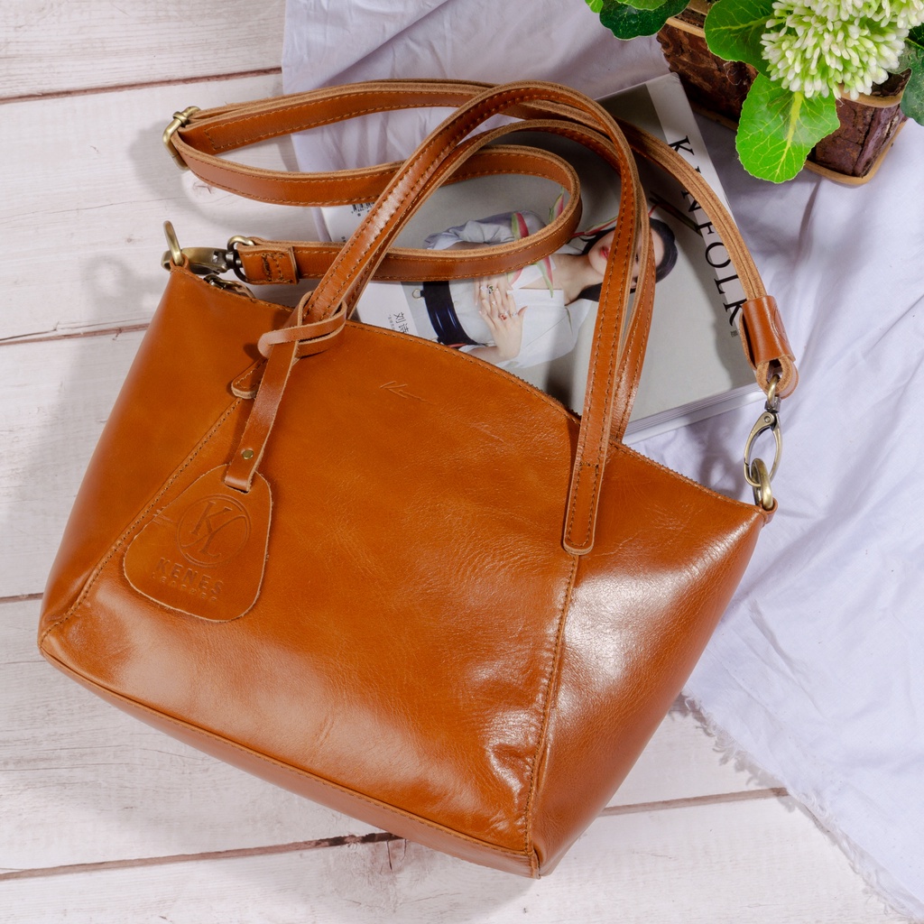 Kenes Leather Tas Selempang Wanita Sling Bag &amp; Hand Bag Kulit Asli ALLUNA Pullup