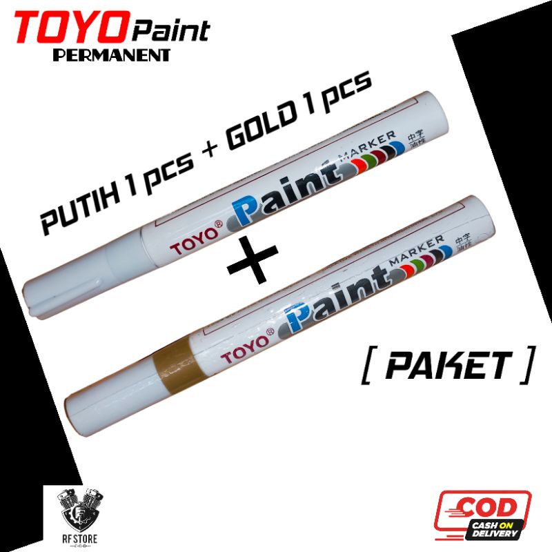 

spidol permanen Toyo paint/ paket warna Putih dan Gold/ Sepaket/ Spidol serbaguna/spidol ban/ RF Store