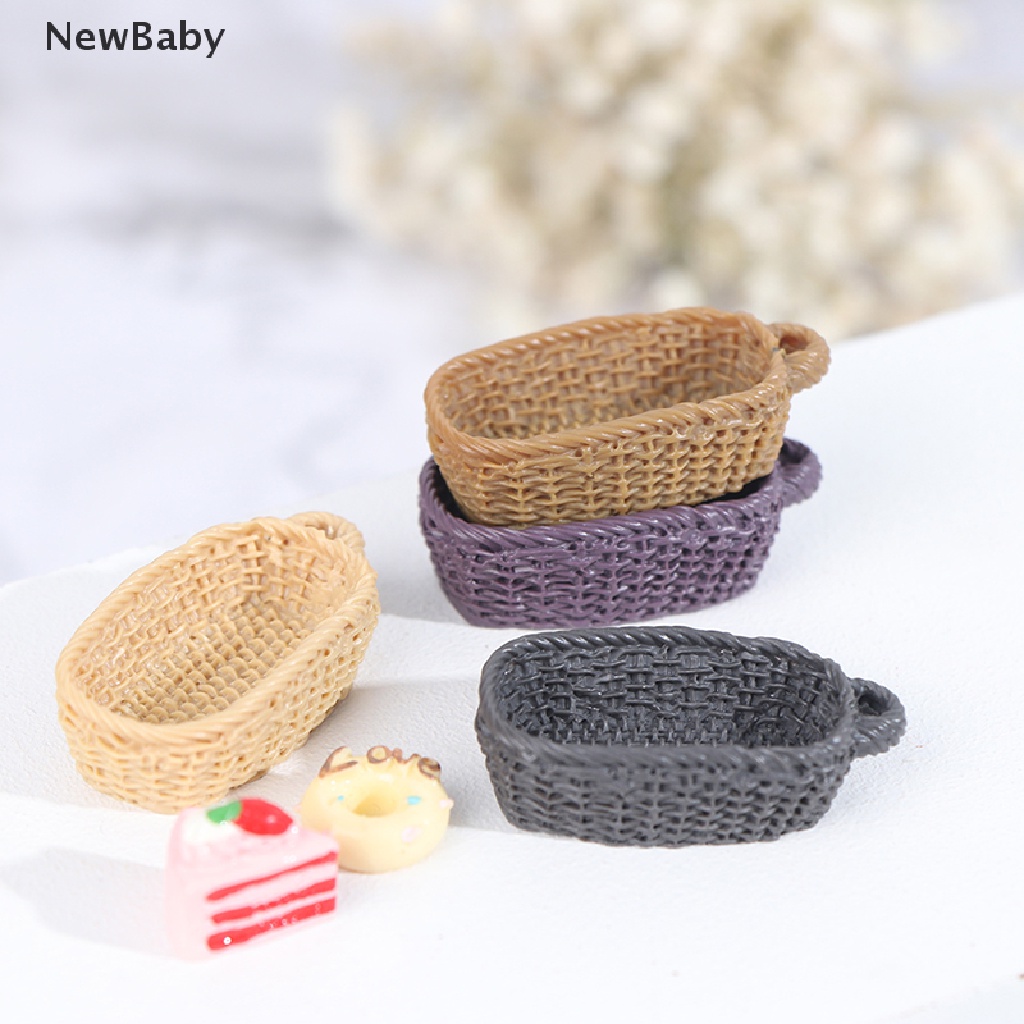 Newbaby Miniatur Keranjang Roti / Makanan Bahan Resin Skala 1: 12 Untuk Aksesoris Rumah Boneka