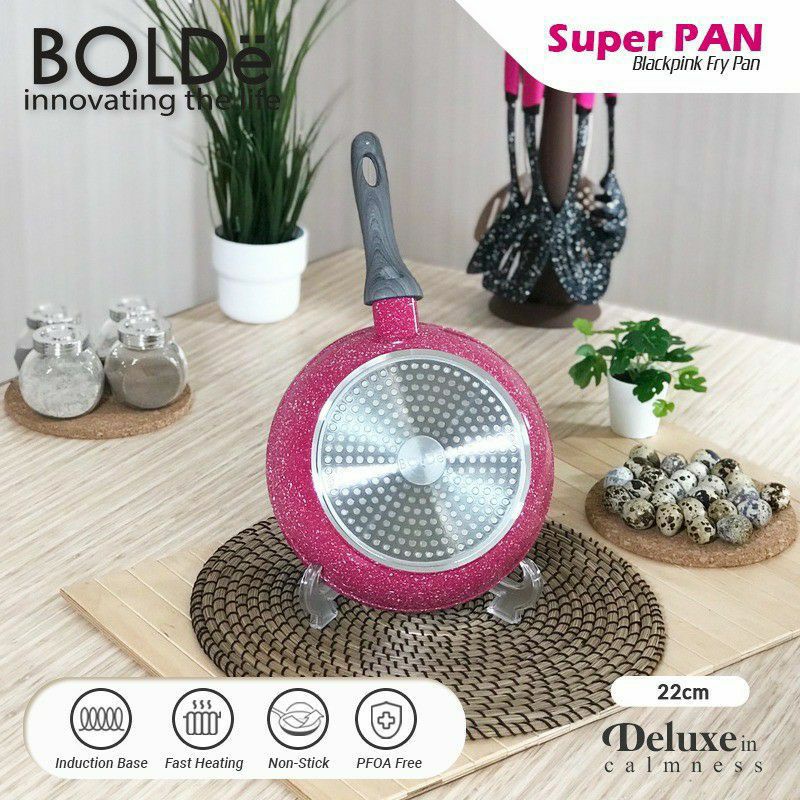BOLDE Super Pan 22 cm Black Pink Fry Pan - Wajan Penggorengan Granit Anti Lengket
