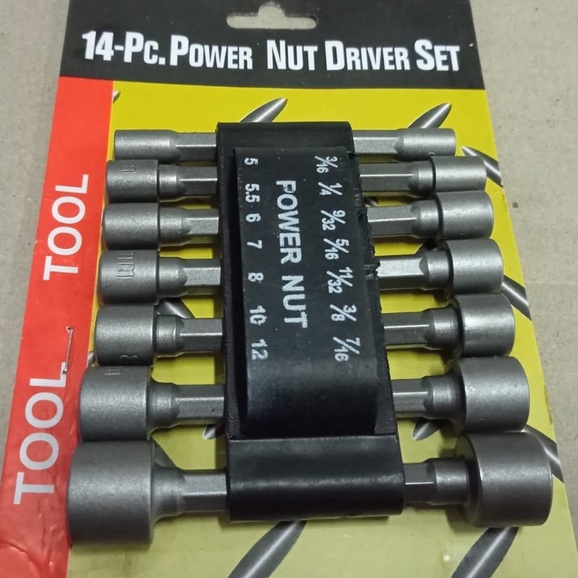 SAMPAI BAWAH BANG!!! POWER NUT 14 Pcs Mata obeng elektrik 1/4&quot; bor Drill Bit mata shock MATA SHOCK SHOK MESIN BOR BAUT RUMPING ROOFING 5 - 19MM