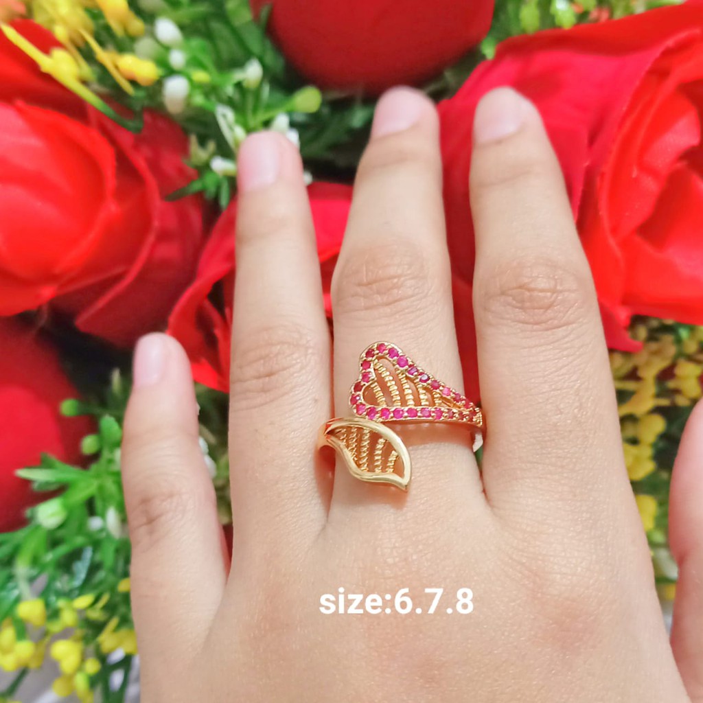 Cincin Dewasa Permata Zircon Gold Perhiasan Wanita Limited edition (COD)