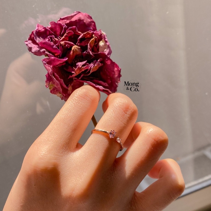 Grosir (SSC) Mong&Co Sasha Adjustable Women's Ring - Cincin Wanita Rose Gold Pink Zircon Fashion