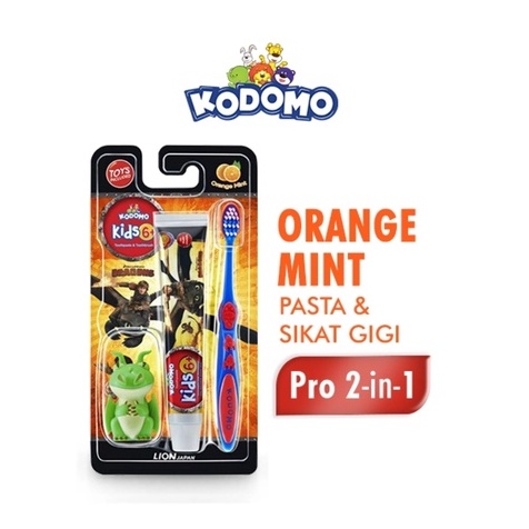 Kodomo Toothpaste &amp; Toothbrush 2 in 1 Pro Kids - Orange - Strawberry Mint 6+ - Random Colour