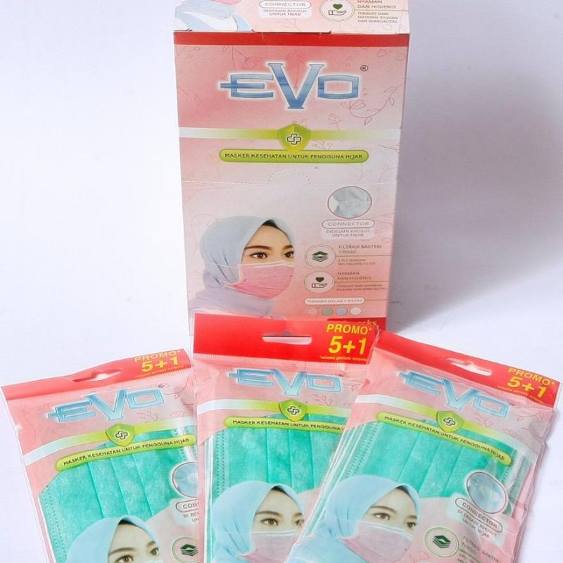 Masker Kesehatan EVO Hijab Per Box 60 pcs - Pink