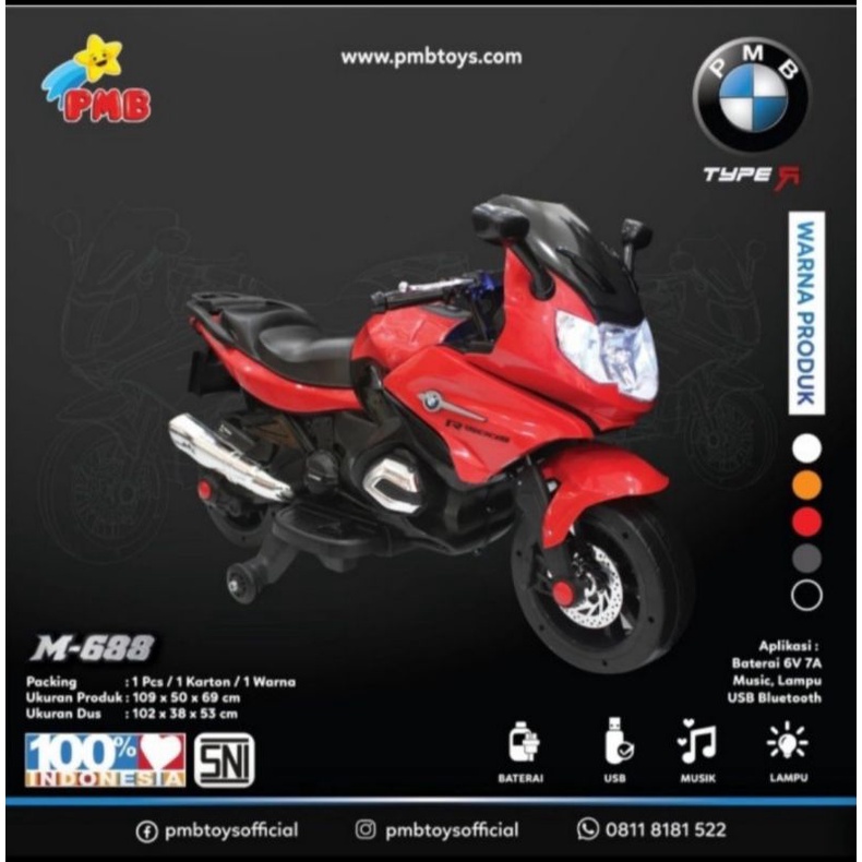 Sepeda Motor Aki Mainan Anak Motor Aki Ninja PMB 688 Motor Accu Ninja