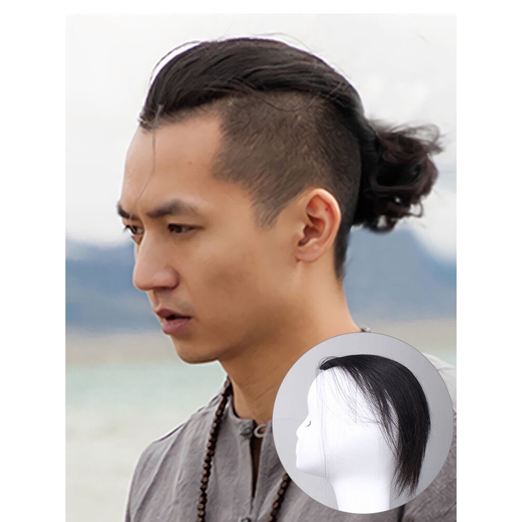 (pengiriman lokal)Besar kembali kepala wig pria tak terlihat mulus versi Korea pengganti rambut tampan potongan rambut asli rambut panjang berbulu kepala pad
