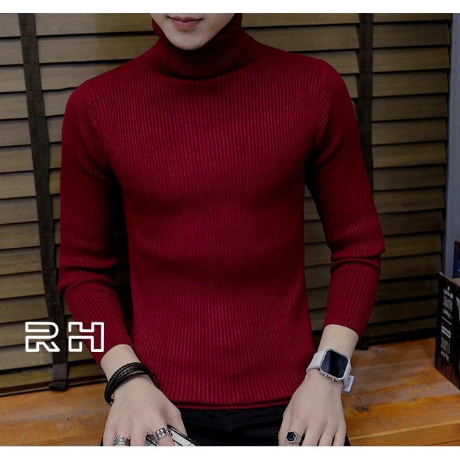 SWEATER RAJUT PRIA TEBAL TANGAN PANJANG TURTLENECK SALUR KERAH TINGGI SWITER KERAH LIPAT RH
