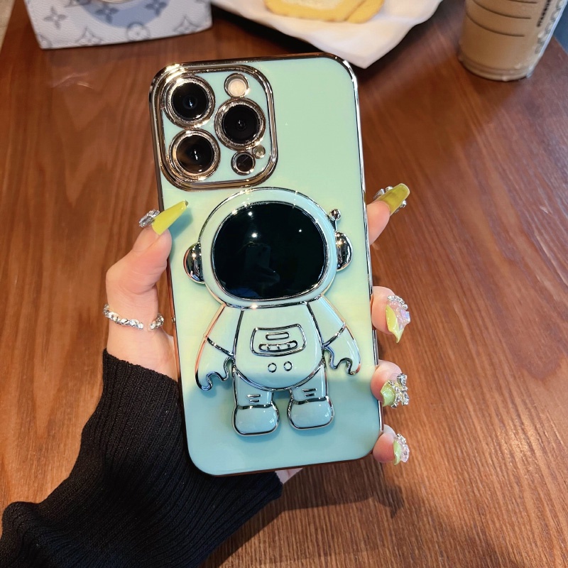 Case Stand Holder Braket Pelindung Electroplating Model Lipat Desain Astronot Untuk iPhone 13 12 11 Pro Max X XR XS Max 7 8 Plus SE 13 12 Mini