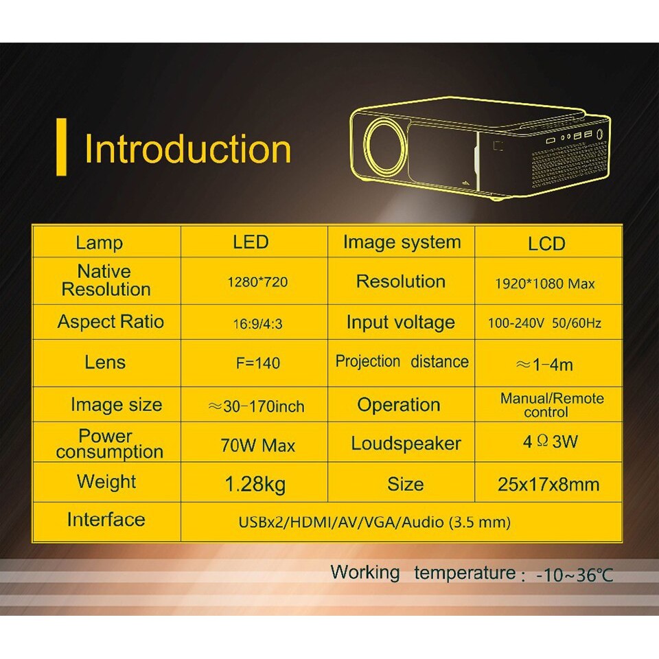 UNIC T6 - LED 720P HD Home Projector 3500 Lumens - Basic Version