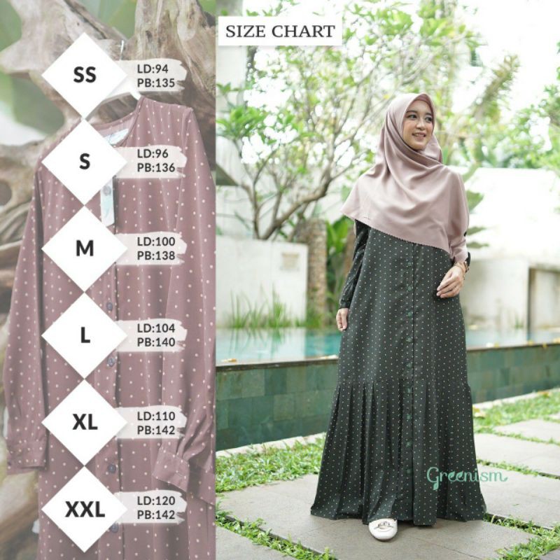 Niva dress greenism gamis polkadot greenism