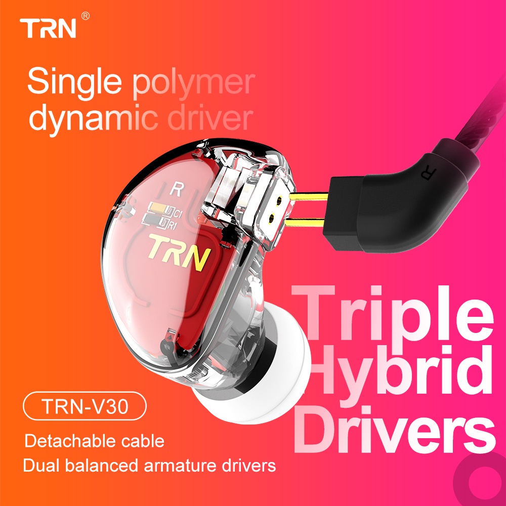 TRN V30 2BA 1DD Triple Hybrid Drivers Bass In-Ear Earphone HIFI Microphone