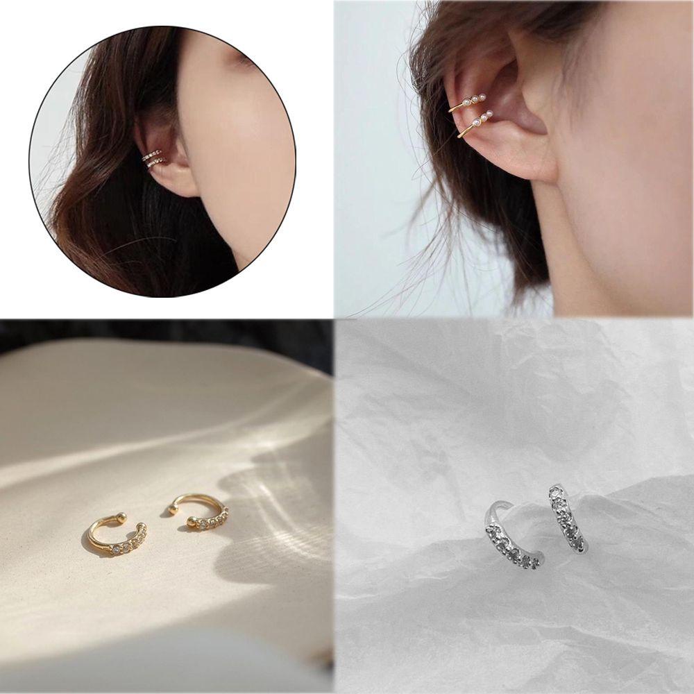 Lily CZ Cuff Earrings Aksesoris Klip Telinga Perhiasan Pesta Setengah Lingkaran Ear Cuff