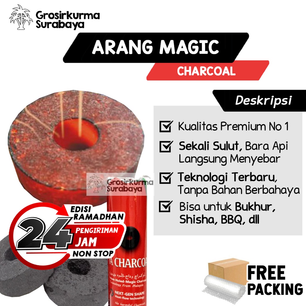 ARANG MAGIC AL RAHAL Premium Sekali Sulut Langsung Nyala Charco Thunder Untuk Miniatur Shisa Bukhur