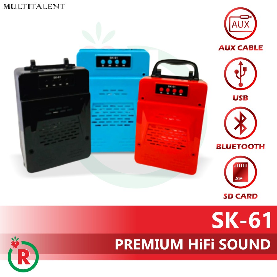 Speaker Bluetooth SK-61 Music Box BASS support TF Card USB AUX - random