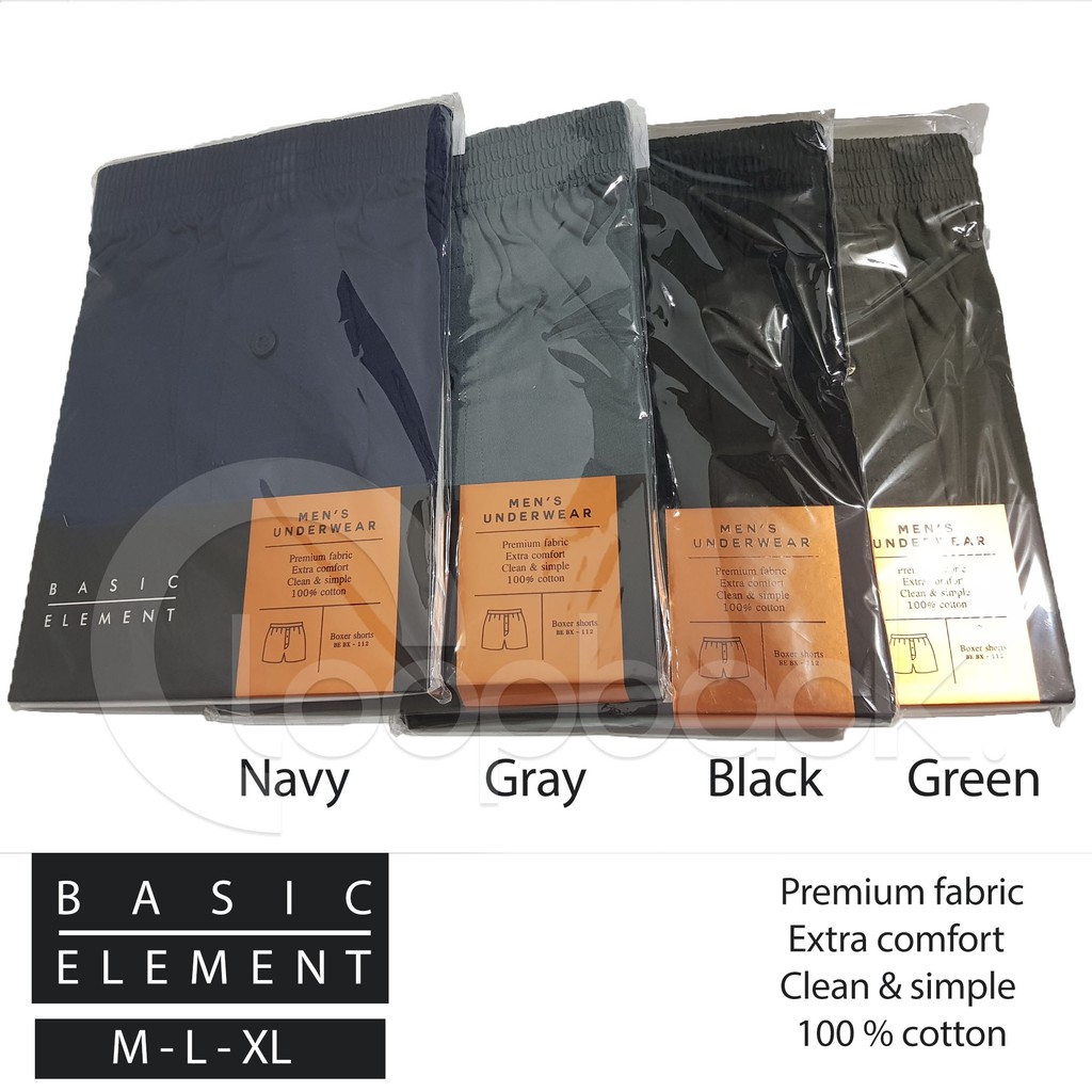 Basic Element Celana Boxer Pria Basic Element BE - 112 | M,L,XL 100% Cotton Premium fabric