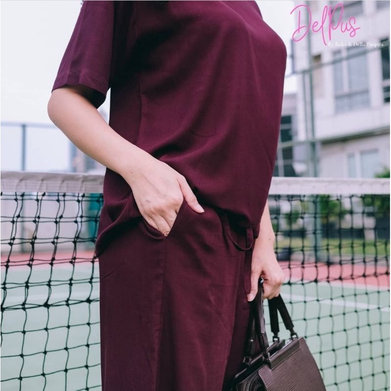 DELPUS Oneset Vcool Crop by Della Puspita Setelan Setcel One Set Pakaian Baju Tidur Wanita BAHAN RAYON PREMIUM ADEM-5