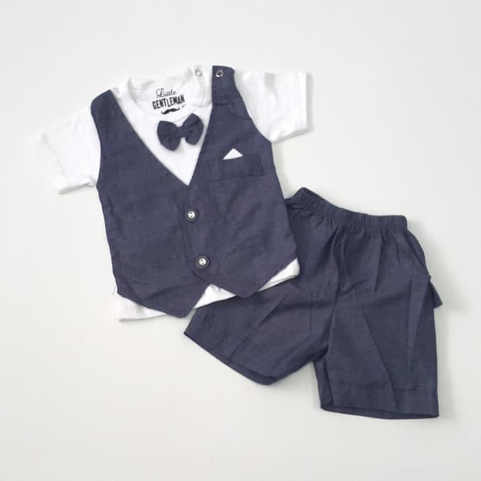 Baju anak Bayi laki 0 1 2 3 4 5 6 bulan Setelan Jas Tuxedo Pesta navy