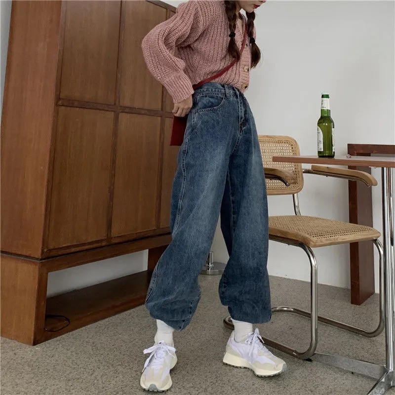 Korean New Women's Loose High Waist Wide Leg Jeans