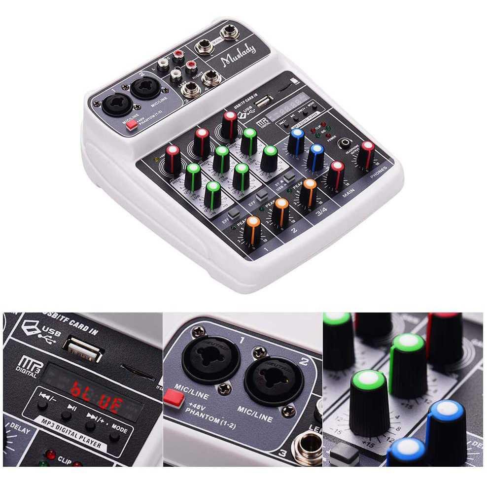 Muslady Compact Mixing Console Mixer 4 Channel Phantom 48V - AI-4 [Putih]
