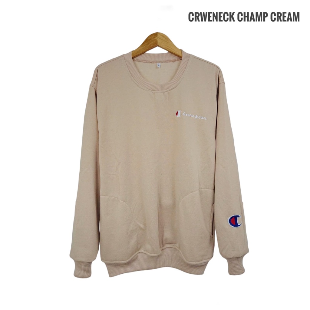 Sweater Oversize Champion Bordir Dada Premium Unisex Pria Wanita