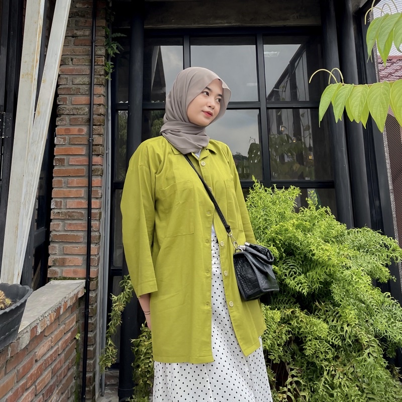 KEMEJA OVERSIZE WANITA BAHAN KATUN RAMI POLOS PREMIUM PANJANG LENGAN