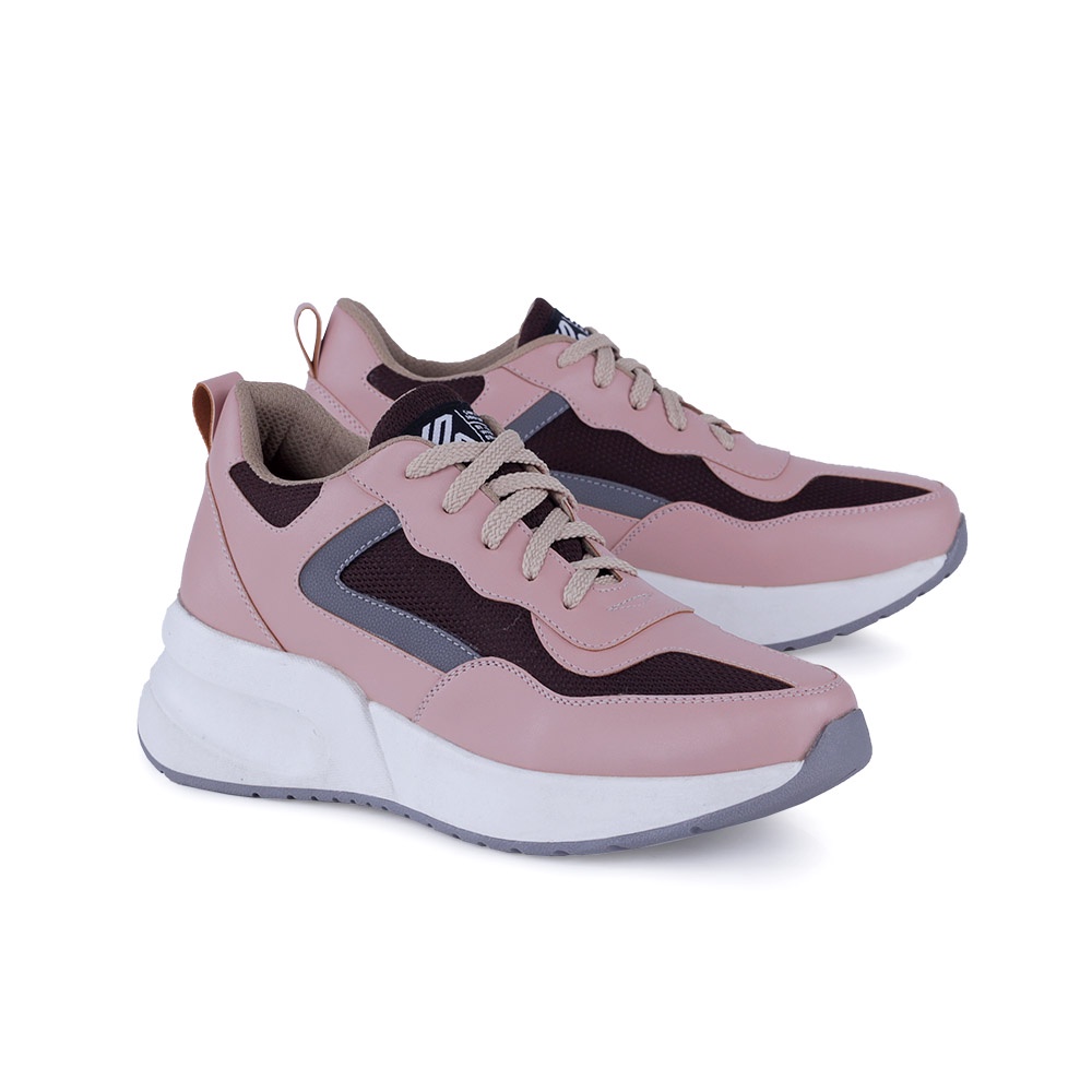 Sepatu Wanita Sport Shoes Casual Sneakers Tinggi Putih Pink Hitam Eco Material Kombinasi Mesh Kuzatura Original Sol 5cm