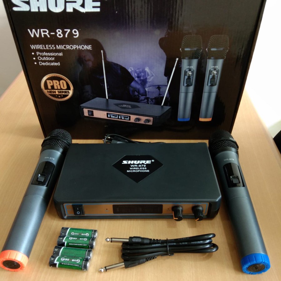 MICROPHONE MIK WIRELESS SHURE WR 879 VOKAL DUA MIK SHURE HANDLE