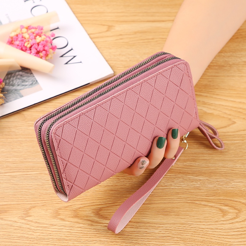 Satu7an D55 Dompet Panjang Wanita Zipper Korea Fashion Stylish Simple Dompet Clutch Cewek 2 Resleting PU