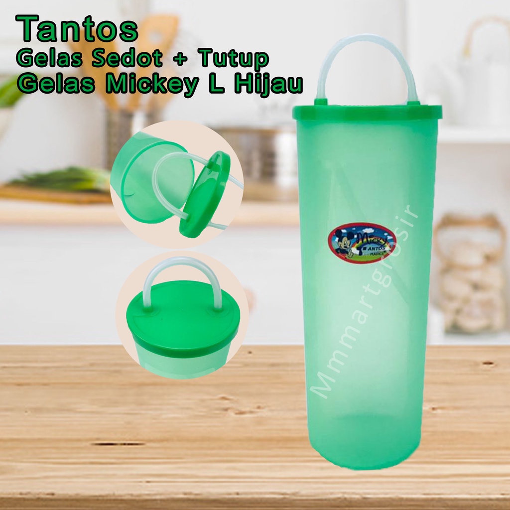 Tantos/Botol Mickey Plastik/Gelas Sedot+Tutup L 7203BS/Hijau/500 ml