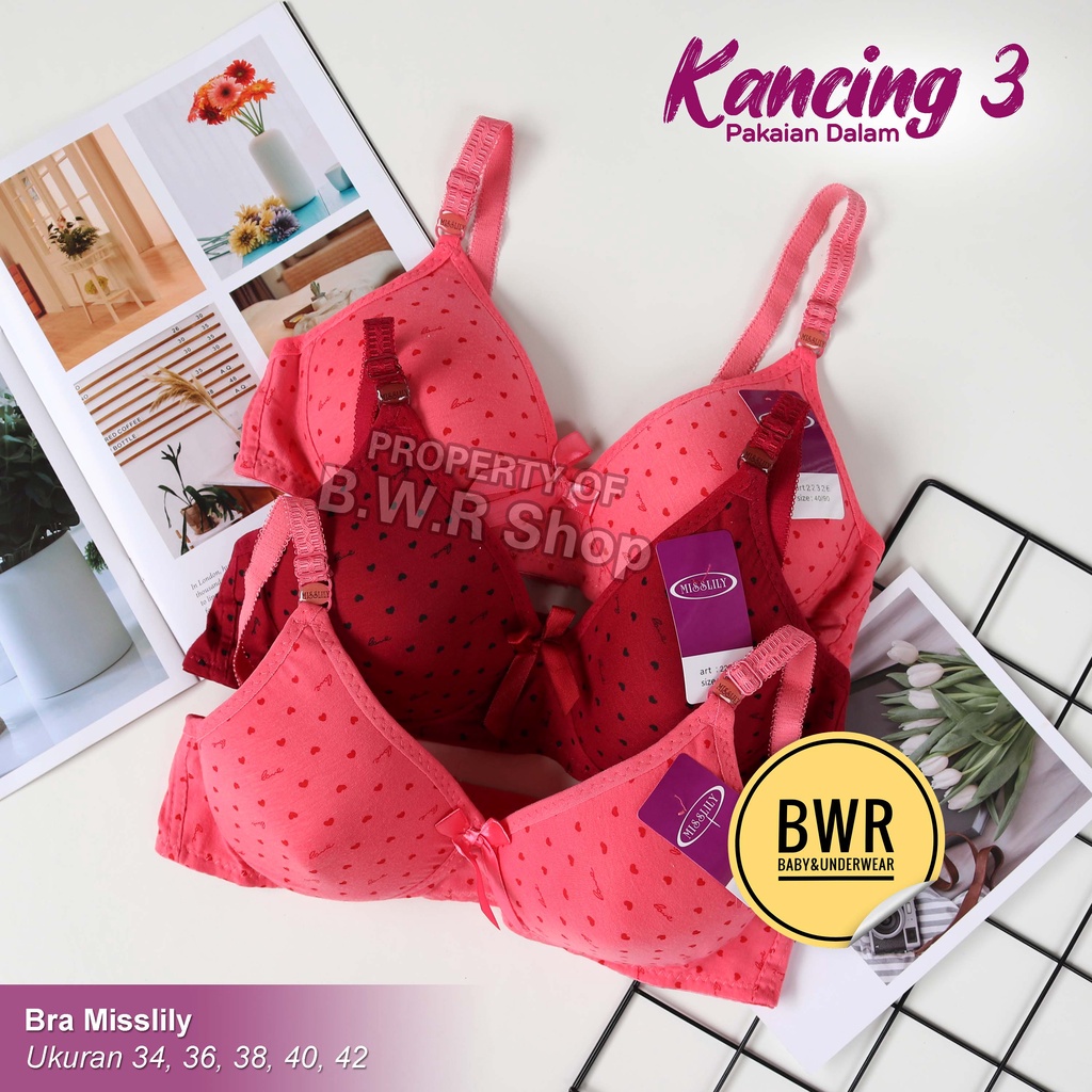 Bra Misslily KANCING 3 / Bra Remaja Wanita Busa Tanpa Kawat Motif Polkadot | Bwr